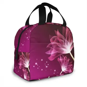 

NOISYDESIGNS Waterproof Lunch Bags Women's Handbag Flowers Printing Pink Food Box Family Picnic Fruit Bag Bolsa Termica Mujer