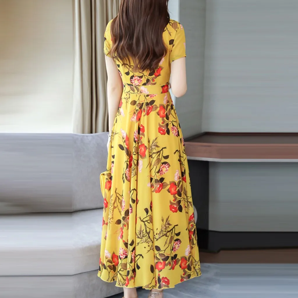 Богемное женское платье, плюс размер, 3XL, модное летнее платье с принтом, до середины икры, с коротким рукавом, с круглым вырезом, Имперское пляжное платье с принтом