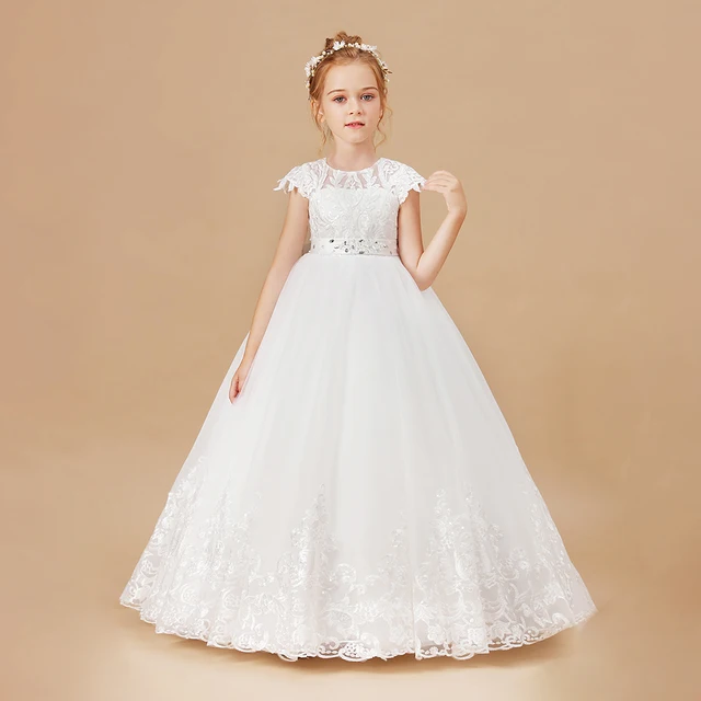 Girls Dress Sleeveless Baby Kids Clothes Children Kids Clothing Appliques Kids Girl Wedding Evening Gowns Party Dresses Ivory