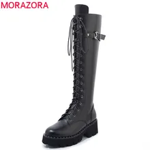 MORAZORA/горячая распродажа; сапоги до колена; женские мотоботы из натуральной кожи; женская обувь на платформе с квадратным каблуком в стиле панк; сезон осень-зима