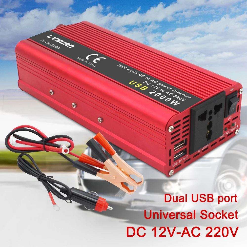 

Inverter12v 220v 2000W Car Inverter Universal Plug Full Power 2USB Power Inverter Solar Inverter Power Adapter inverter 12v 230V
