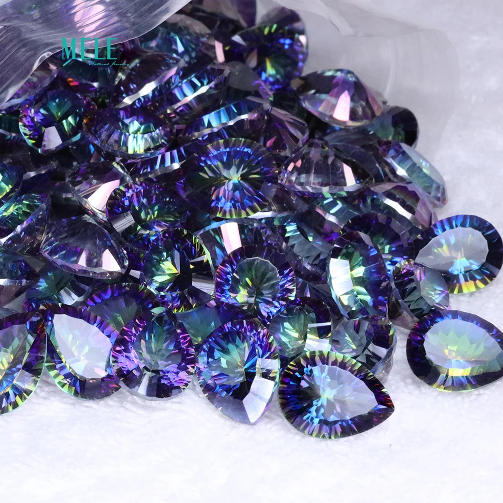 Natural crystal Rainbow blue Rainbow quartz 7.8ct pear Mystic Crystal Titanium coating water drop DIY Pendant Earring Ring stone