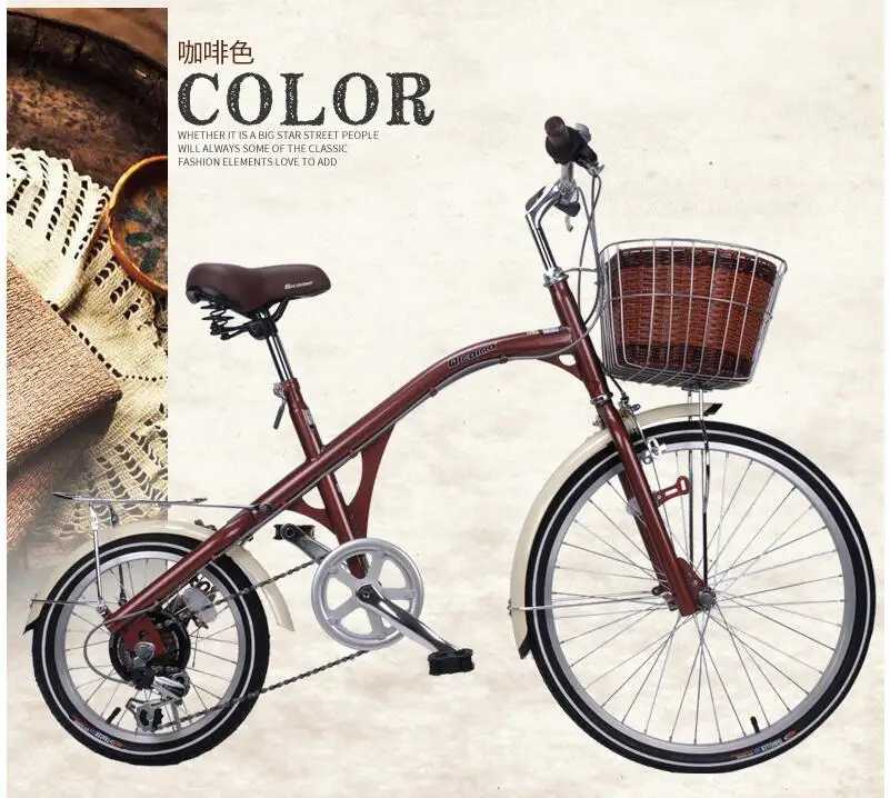 16 inch bike Cruiser include bakset 6 speeds Retro Leisur 24 inch Bike red black women bicycle frame mini bicycle