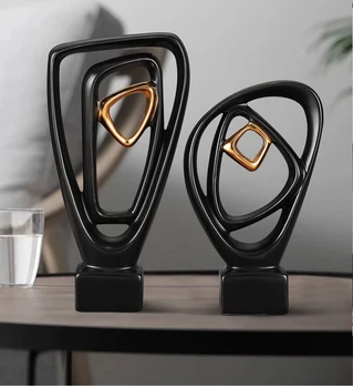

Home Decor Room Accessory Modern Eye Of Time Ornaments Electroplated Gold Black Abstract Geometry Ceramic Living Room Desktop