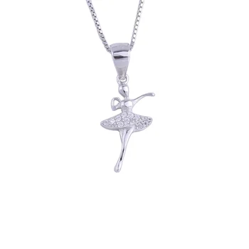 

Zircon Dress Ballet Dancer Necklace For Women 925 Sterling Silver Mini Elegant Crystal Pendants Collar Fashion Jewelry