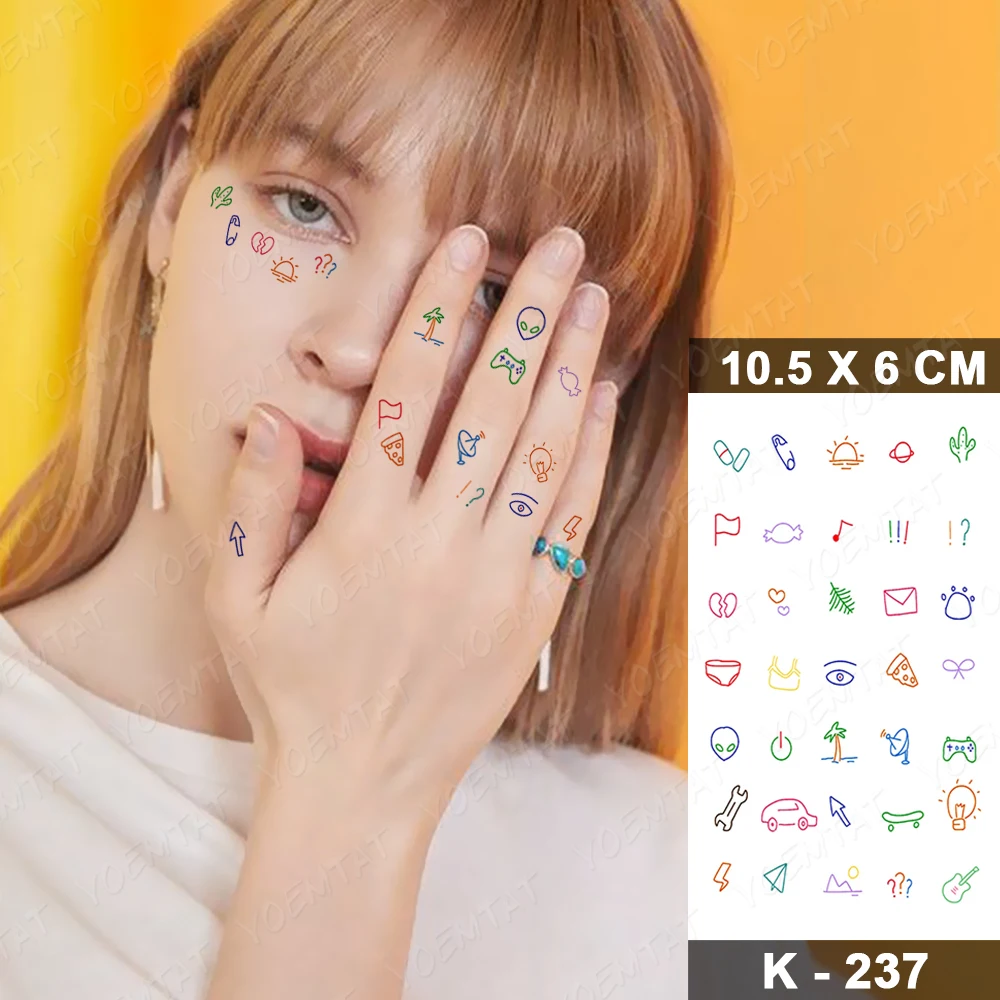 Waterproof Temporary Tattoo Sticker Small Simple Line Flower Flash Tatoo Cute Leaf Finger Wrist Fake Tatto For  Body Art Women