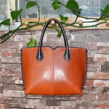 

Vintage Style Genuine Tanned Leather OL Lady Working Purse Female Totes Handbag Authentic Real Cowskin Women Single Shoulder Bag