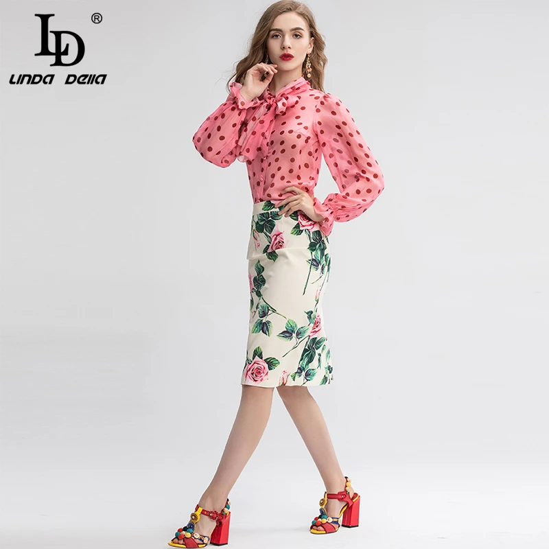 LD LINDA делла 2019 летний модный подиумный повседневный костюм женские блузки и юбки