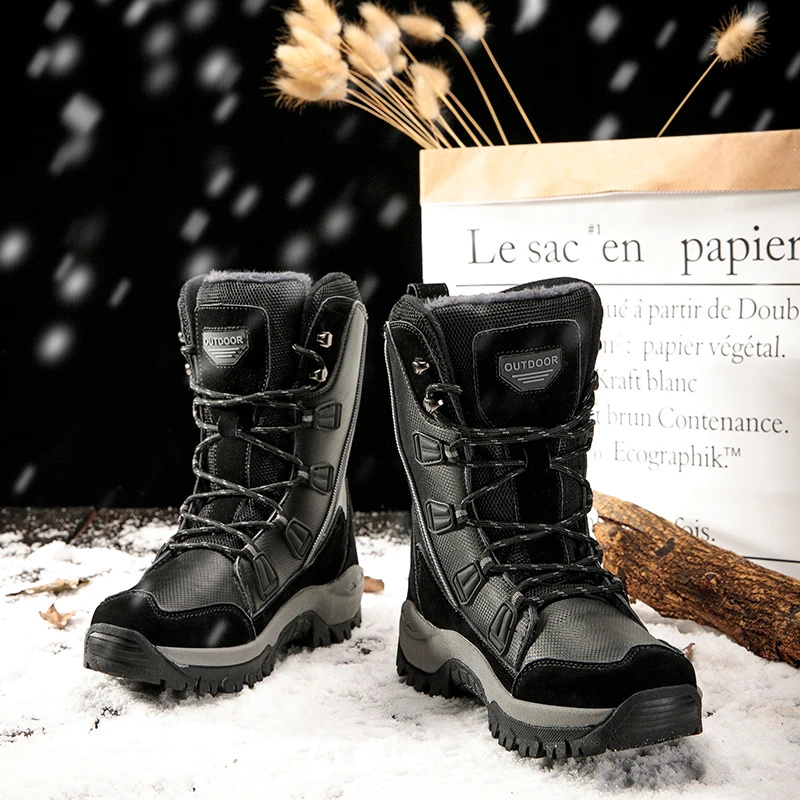 QGK/женские ботинки Лидер продаж, теплые зимние плюшевые водонепроницаемые женские зимние ботинки до середины икры, черные ботинки из Pu искусственной кожи, большие размеры женская обувь