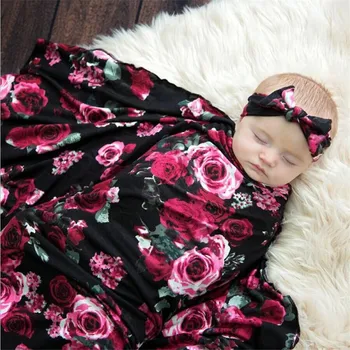 

Baby Cotton Infant Swaddle Wrap Soft Swaddling Wrap Blanket Sleeping Bag For Newborns Rose Flower Printed Blankets