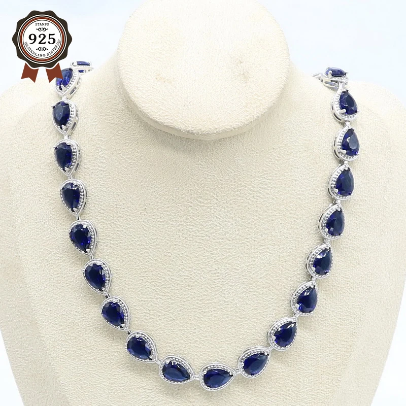 Silver Color Necklace for Women Water Drop Blue Green Semi-precious Wedding Jewelry Free Gift Box | Украшения и аксессуары