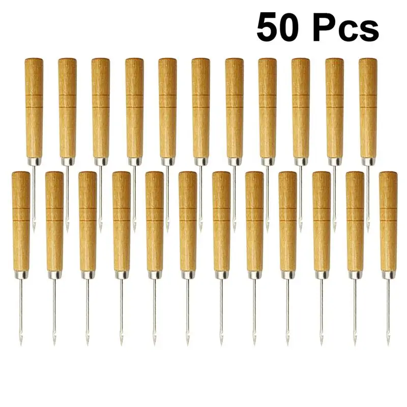 50pcs Wooden Handle Sewing Awl DIY Hand Tool DIY Sewing Tool Accessory High Quality Dressmaker Tool Practical Sewing Awl