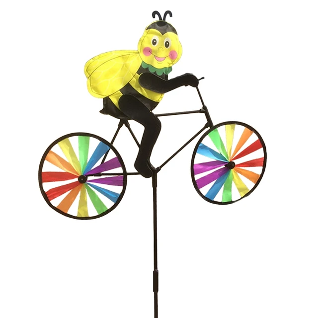 HBB Cute 3D Bee on Bike Windmill Whirligig Garden Lawn Yard Decor Wind Spinner Bee 1