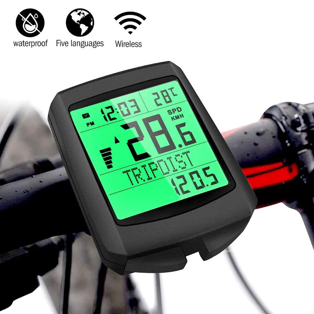 Lurowo Bicycle Speedometer with LCD Display Wireless MTB Bike Cycle Computer Odometer Rainproof Cycling Speed Power Meter Temperature Measurable Stopwatch Waterproof,3.15X2.1X0.73 