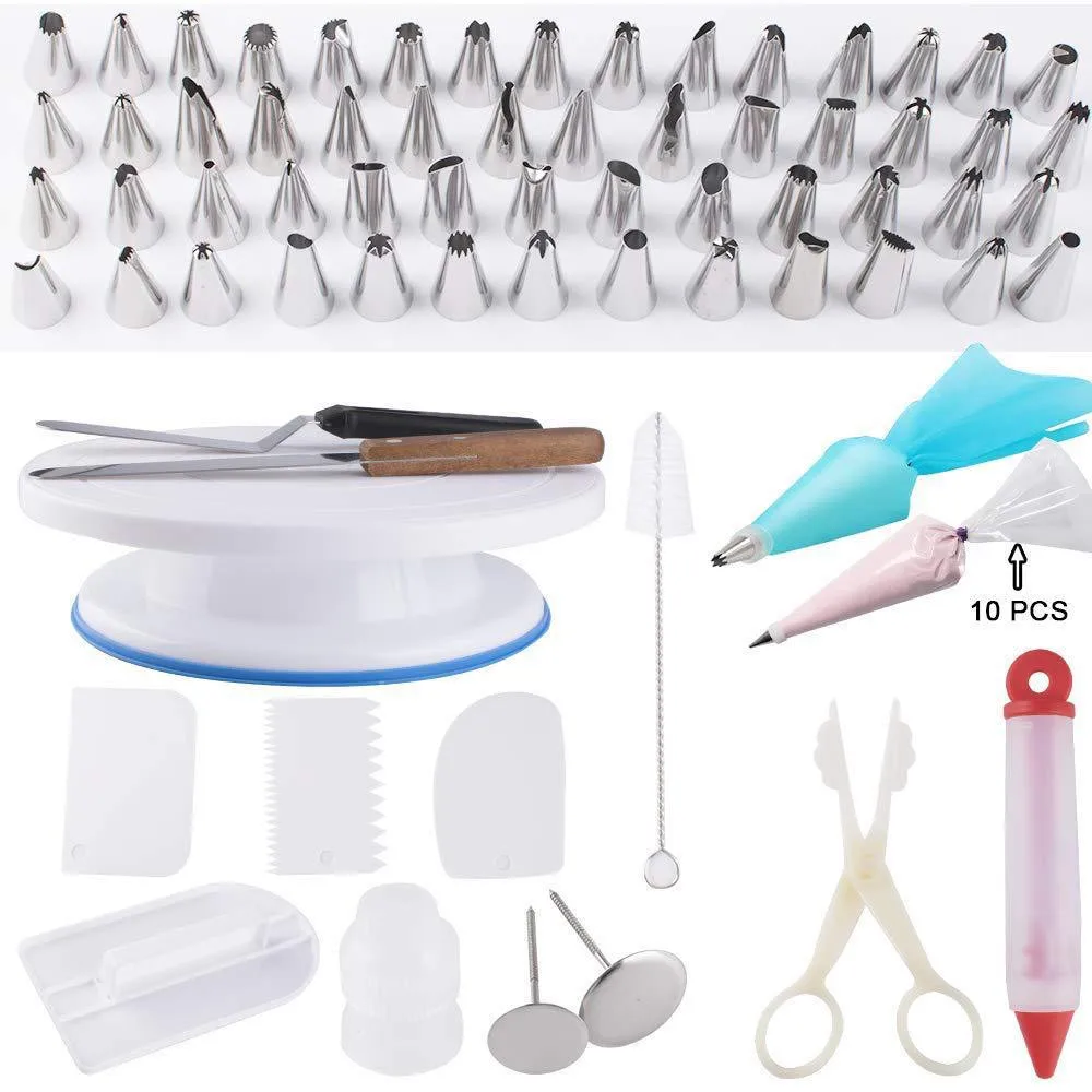 80pc Cake Decorating Tools Set Cake Turntable Non-stick Cake Pan Confectionery Nozzles Baking Tools For Cakes 80pc Cake Decorating Tools Set Cake Turntable Non-stick Cake Pan Confectionery Nozzles Baking Tools For Cakes