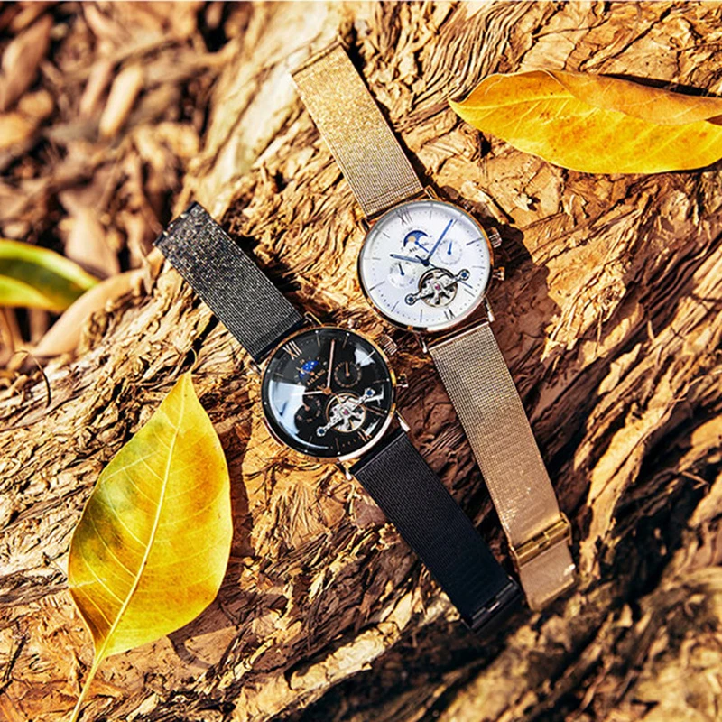 AILANG Uomo Automatico Meccanico Tourbillon di Lusso da Polso Uomo Cintura in Maglia di Acciaio Inossidabile es es_voghion.com