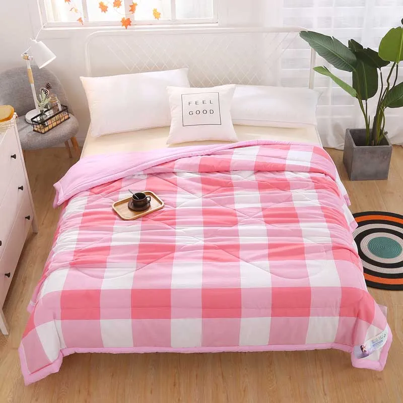 Мягкое дышащее одеяло для кондиционера, тонкие полосатые клетчатые удобные постельные принадлежности, розовое, серое, фиолетовое одеяло - Цвет: Pink Plaid