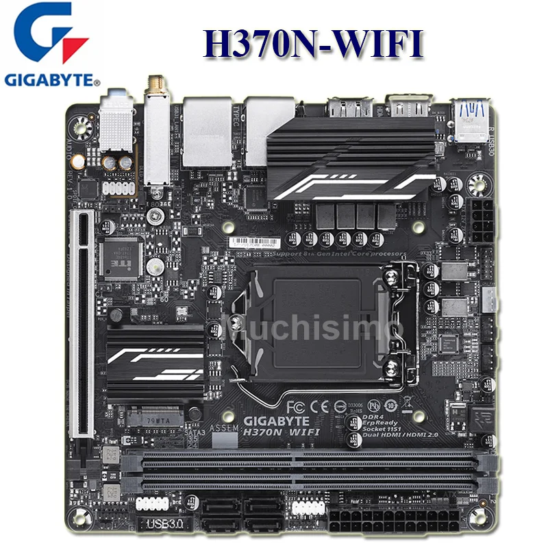 Материнская плата LGA 1151 Gigabyte H370N-WIFI системная 8 поколения i7 i5 i3 DDR4 32 Гб PCI-E 3 0 X16