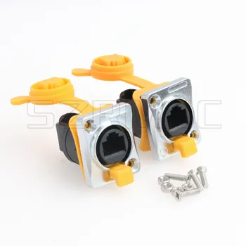 

RJ45 Waterproof Coupler sockets Connector,Ethernet Connector IP65 Panel Mount Right Angle RJ45 Connector