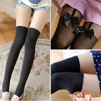 

Sexy Bowknot Pantyhose Tights for Women Autumn Winter Stockings Fake Tube Stitching Over Knee Pantyhose Stockings Collant Femme
