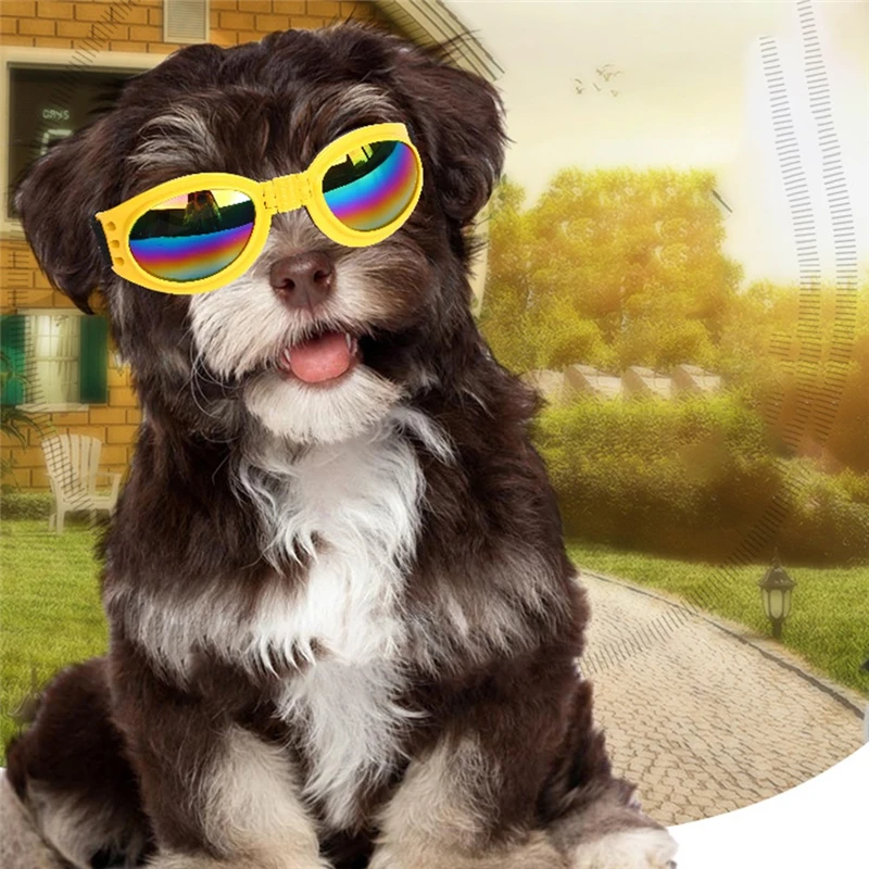 Собака защитные очки солнцезащитные очки УФ складная пластиковая собачьи очки для животных Водонепроницаемый животных очки для домашних животных милые декор для щенков, собак и кошек