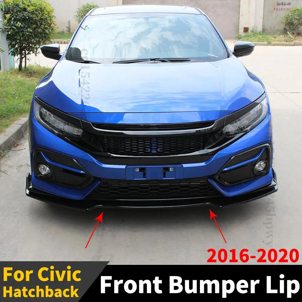 Gloss Black Lip 3-Piece Front Bumper Lip Kit For 2016-2020 Honda Civic - JDM Style Gloss Black Spoiler Car Bumper Protection - View #3