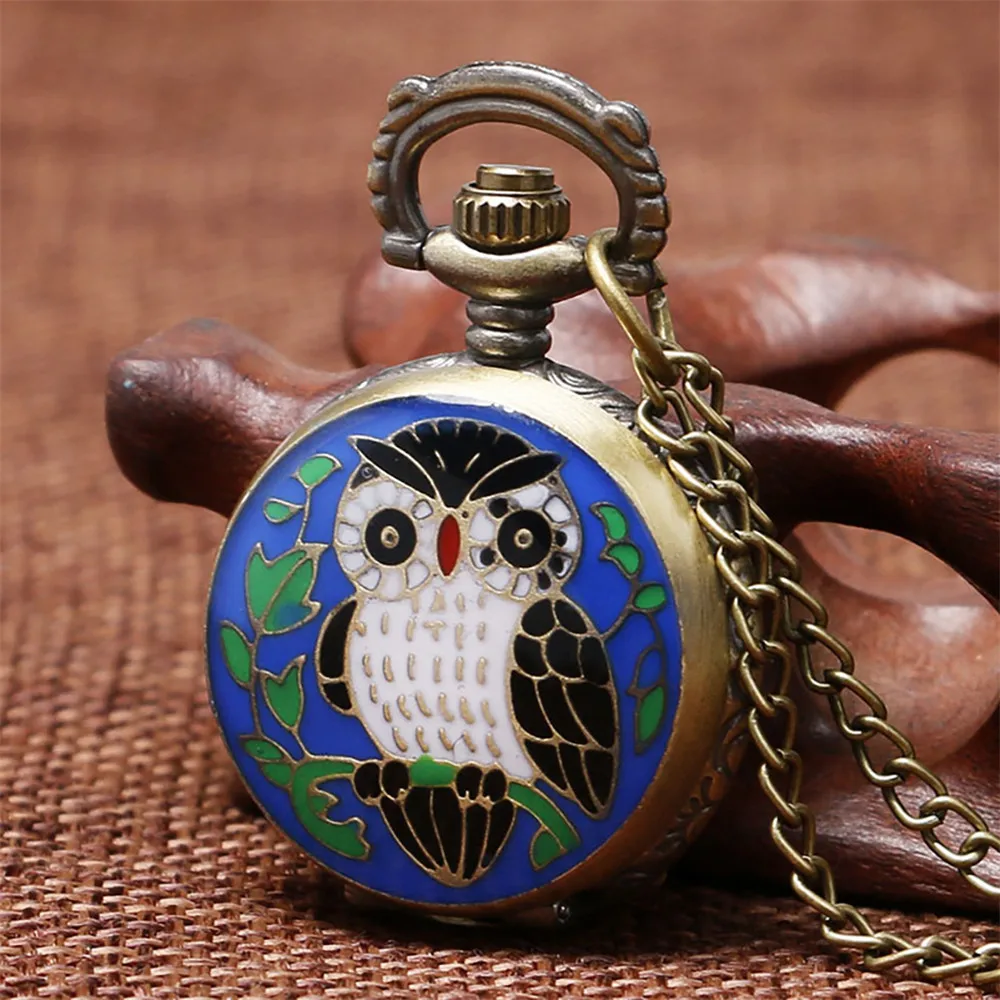 Lovely Owl Necklace Pocket Watch Bronze Chain Pendant Clock Quartz Retro Timepiece Gifts | Наручные часы