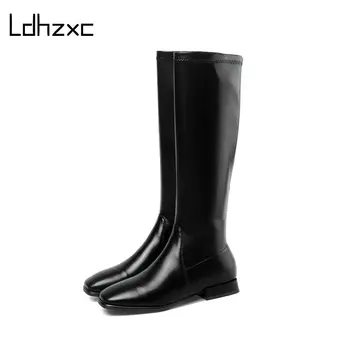 

LDHZXC Concise Side Zipper Women's Knee High Boots Fashion Winter Newest Round Toe Low Heels Pumps Wedding Shoes Woman