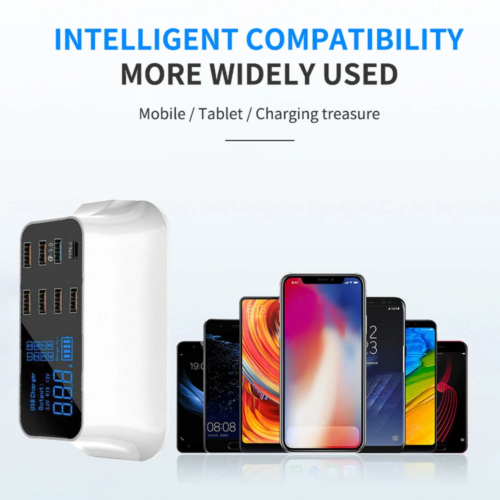 8 портов USB зарядное устройство концентратор Быстрая зарядка 3,0 светодиодный дисплей мульти usb зарядная станция Мобильный телефон настольное настенное зарядное устройство для дома