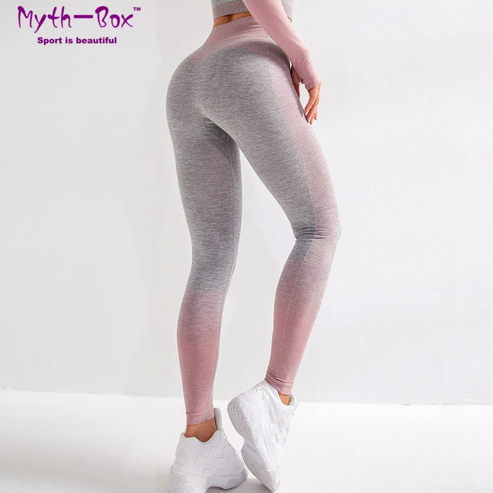 Leggings Sports Women High Waist Yoga Pant Gradient Running Trousers Quick Dry Gym Fitness Tights Elastic Jogging Leggins Female