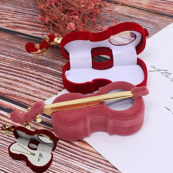 

1pc Unique Violin Shape Gift Box Holder Jewelry Box Case Velvet Wedding Ring Box For Earrings Necklace Display Packaging