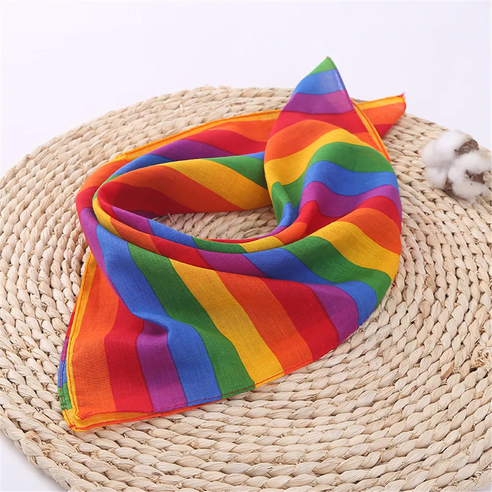 

55x55CM Festival Rainbow Colorful Stripes Unisex Cotton Pocket Square Scarf Headband Bandana Wristband Neck Tie For Women Girls