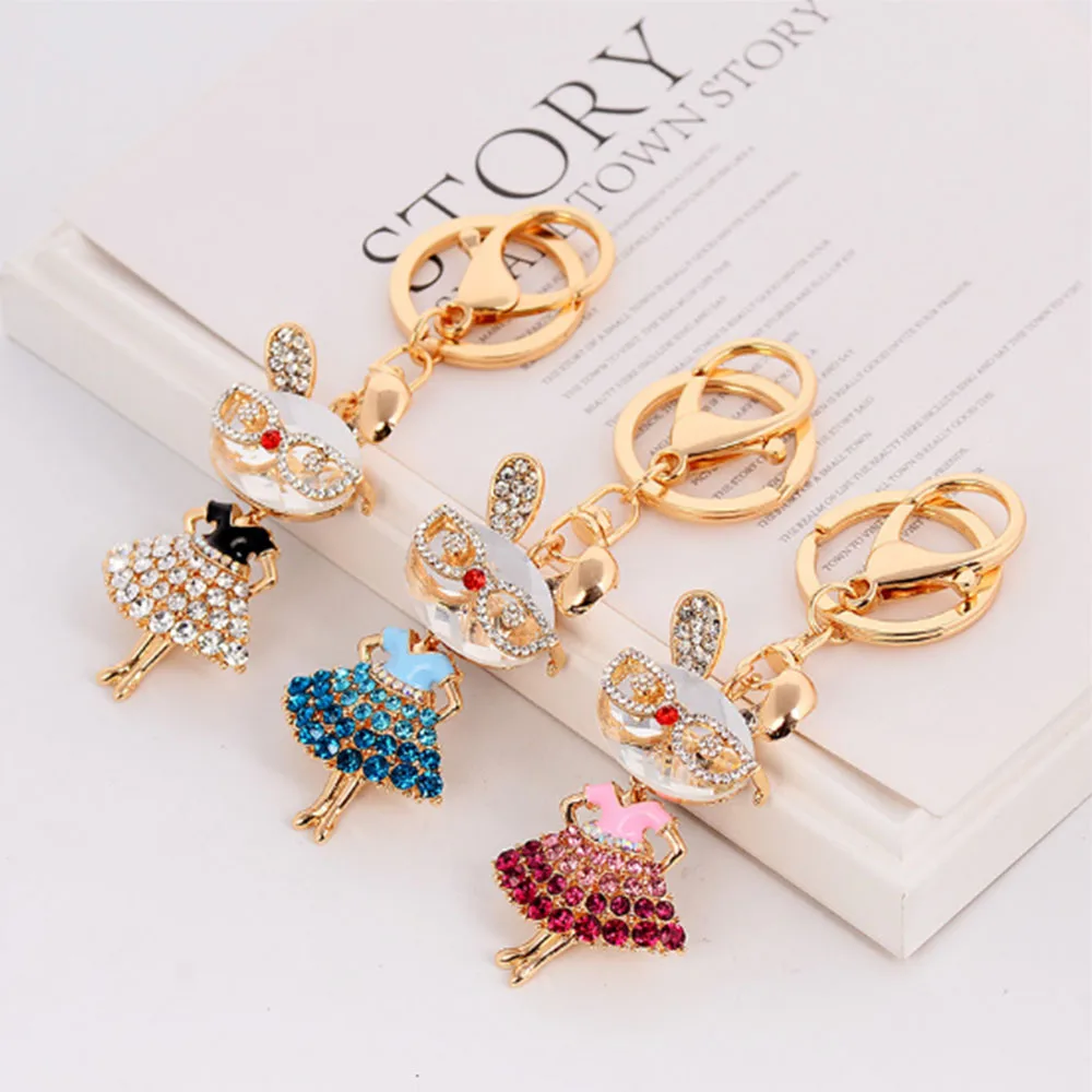 

Lovely Rabbit Crystal Keychains Rhinestone Animal Shape Keyrings Purse Bag Pendant For Car Women Garment Gifts Accessories