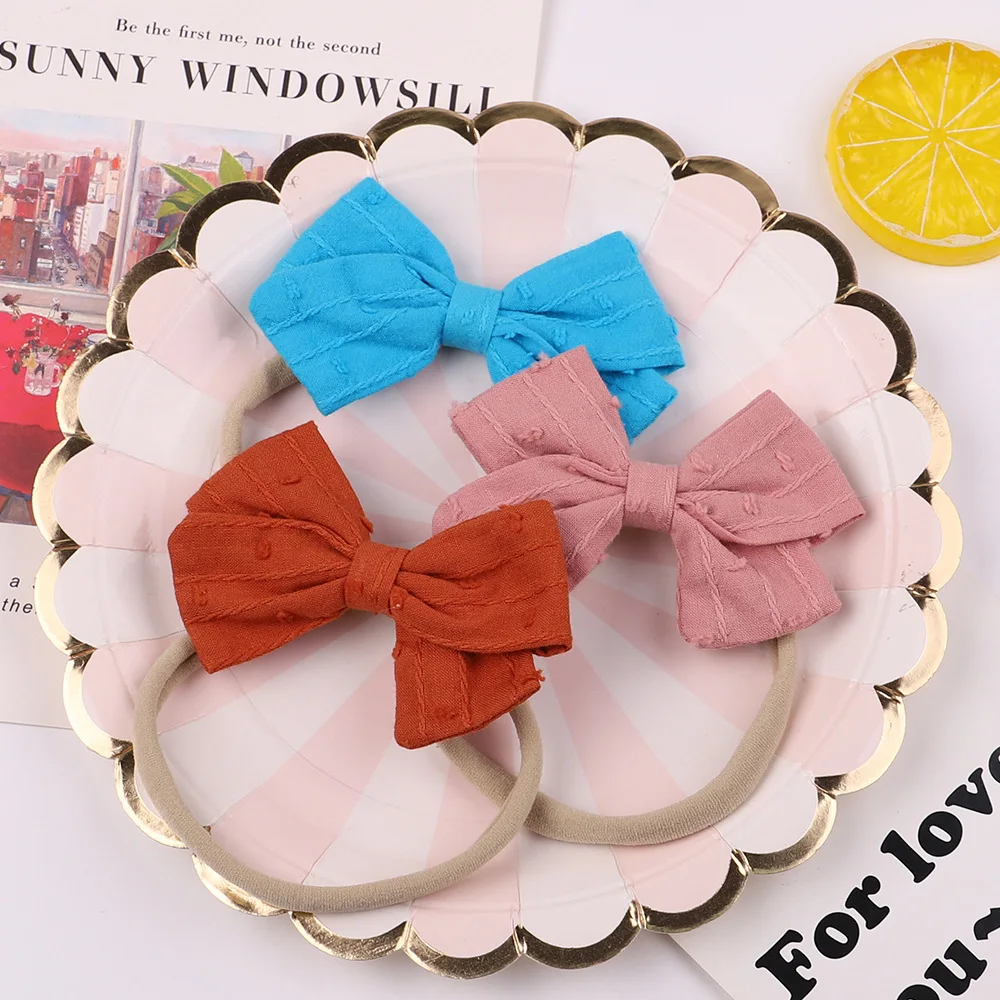 60pc/lot New 3.6 Inch Solid Bows Nylon Baby Headband,Cotton Hair Bow
