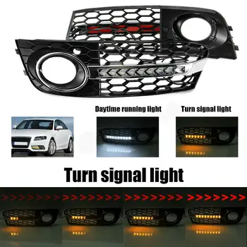

For Audi A4 B8 2009-2011 Car Led Turn Signal Light Daytime Running light With Flowing Honeycomb Mesh Fog Light Open Vent Grilles