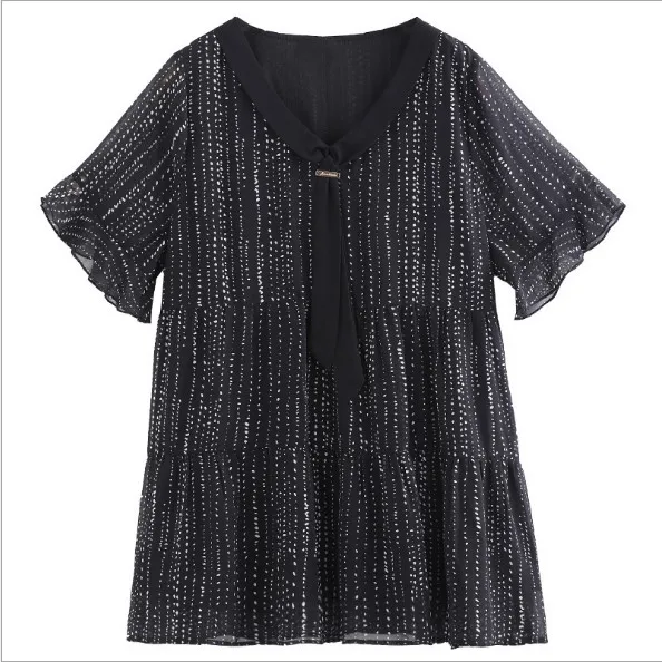 Camisa de шифоновая футболка Топы женские летняя футболка сексуальный v-образный вырез размера плюс средний возраст Мать элегантные топы футболки fw729