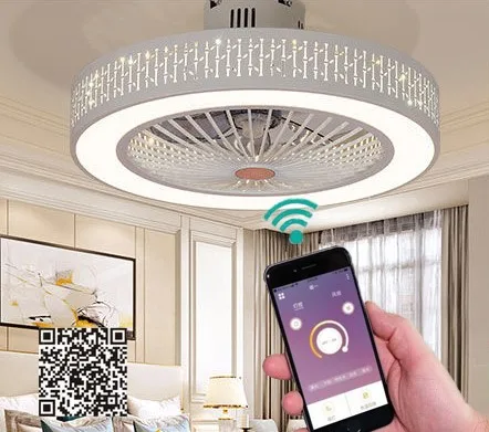 LED ceiling fan lamp light mobile phone app remote control modern invisible 55 50cm fans home decoration lighting circular round - Цвет лезвия: Rich Bamboo 55cm