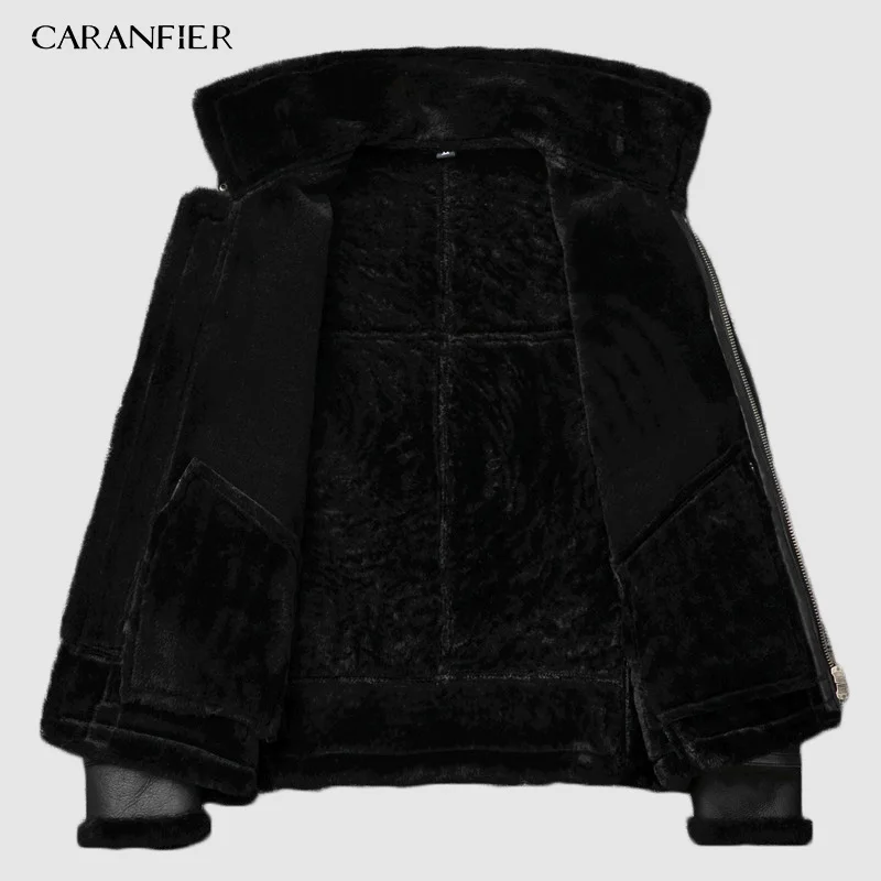 CARANFIER оригинальные Экологичные овчины мужские кожаные мех ягненка мужские ретро классические стандартные европейские размеры зимняя теплая куртка 3XL
