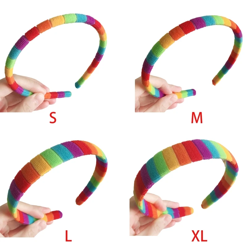 Frauen Herbst Waschen Gesicht Plüsch Stirnband Regenbogen Gestreiften Elastischen Styling Haar Hoop 634C – Detail 1