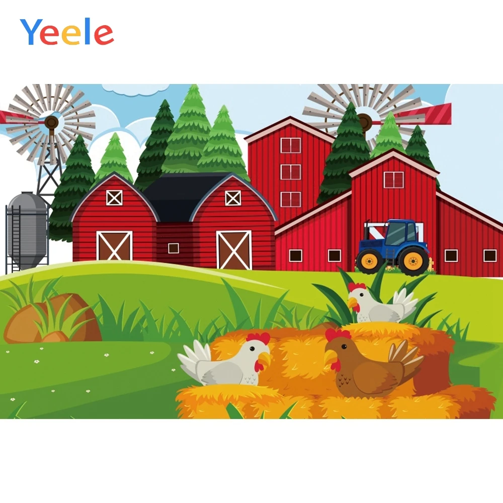 

Cartoon Autumn Farm Hay Bales Tractor Newborn Baby Shower Birthday Backdrop Vinyl Photography Backdrops Background Photophone