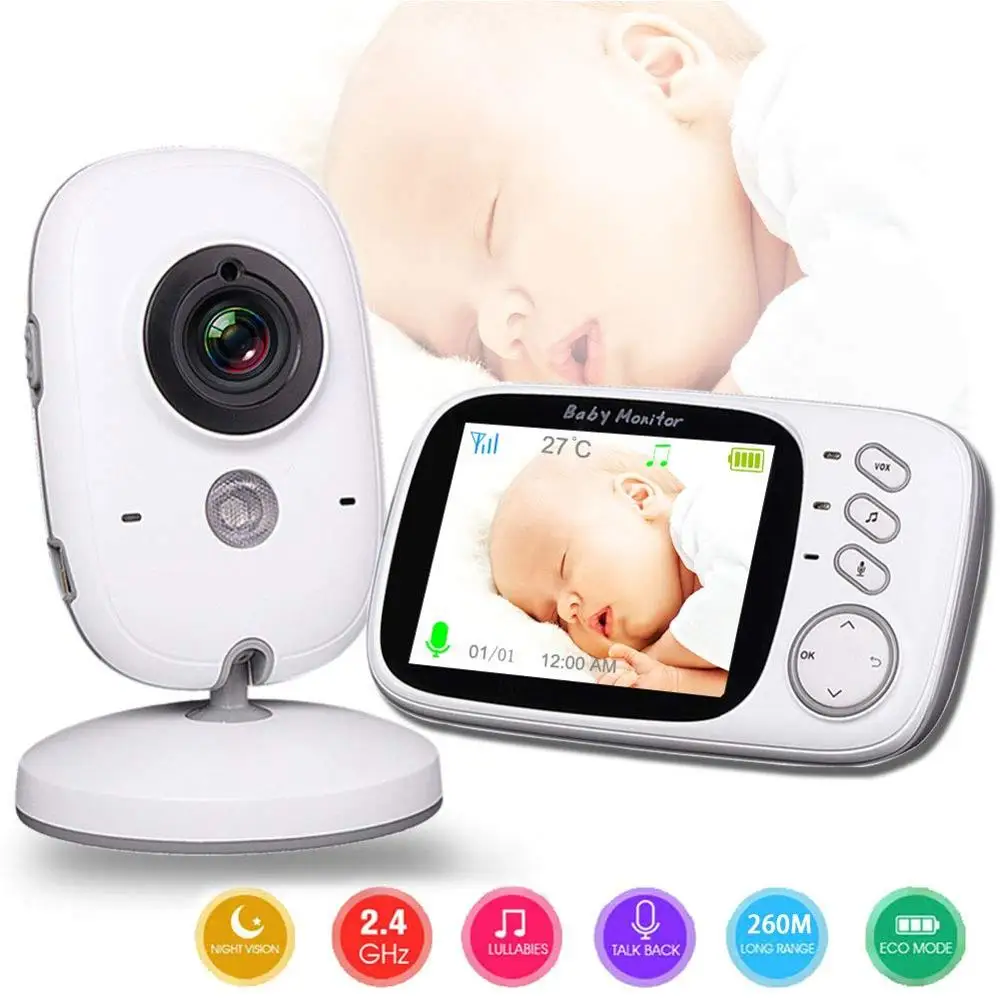 

Baby Monitor cry babies baby alarm 3.2 inch TFT LCD IR Night Vision 2 way Talk 8 Lullabies Temperature Monitor Baby Call