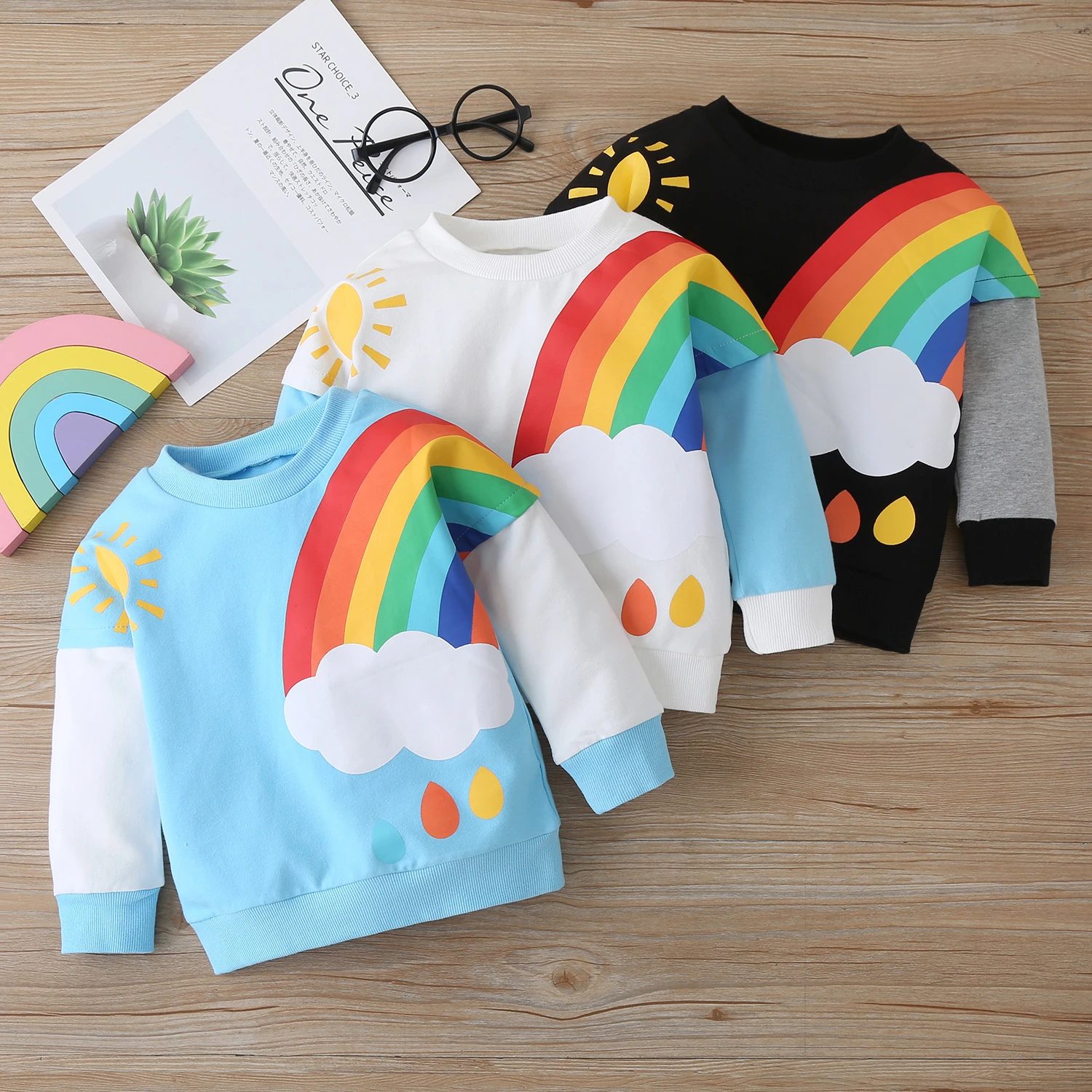 1 2 3 4 5Y Autumn Winter Toddler Boys Girls Rainbow Printed T-shirt Cute Baby Long Sleeve Casual Sweatshirt Tops Kids Clothes children's sweatshirts