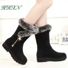 HKXN/ г. Новые женские ботинки осенне-зимние женские модные теплые зимние сапоги на молнии Замшевые Сапоги до середины икры