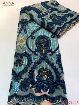 

Anna popular african net lace velvet fabric embroidery with stones 5 yards french sequins laces nigerian tulle fabrics for dress