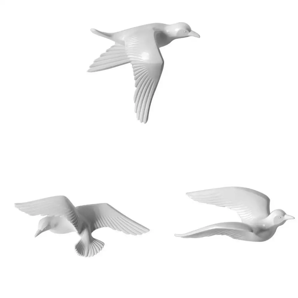 3Pcs Resin Seagull Shaped Bedroom TV Background Home Wall Decorations White B+C+E