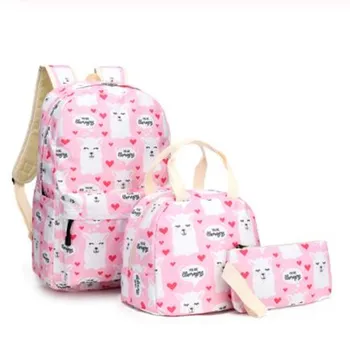 

Alpaca 3pcs Sets Backpack+Meal Pack+Pencil Case Printing School Canvas Student Teenage Bags Mini Travel Backpack Women for Girls