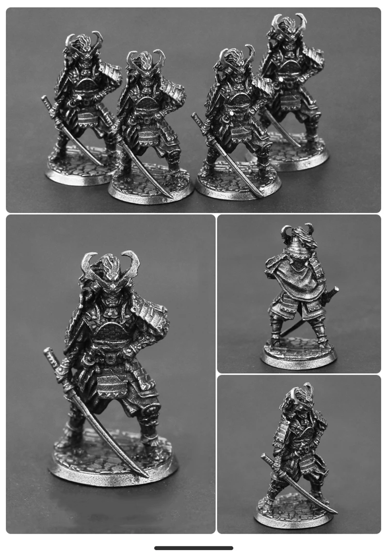 White Copper Japanese Shogunate Samurai Figurines Miniatures Vintage Metal Soldiers Model Statue Desktop Toy Ornament Decoration