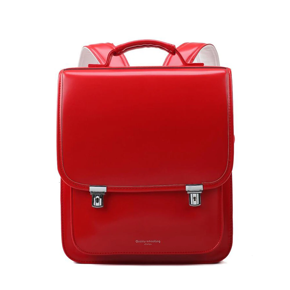 

Japan School Bag For Kid Orthopedic Backpack Children School Students Bookbags PU Randoseru metal buckle Solid color school bags