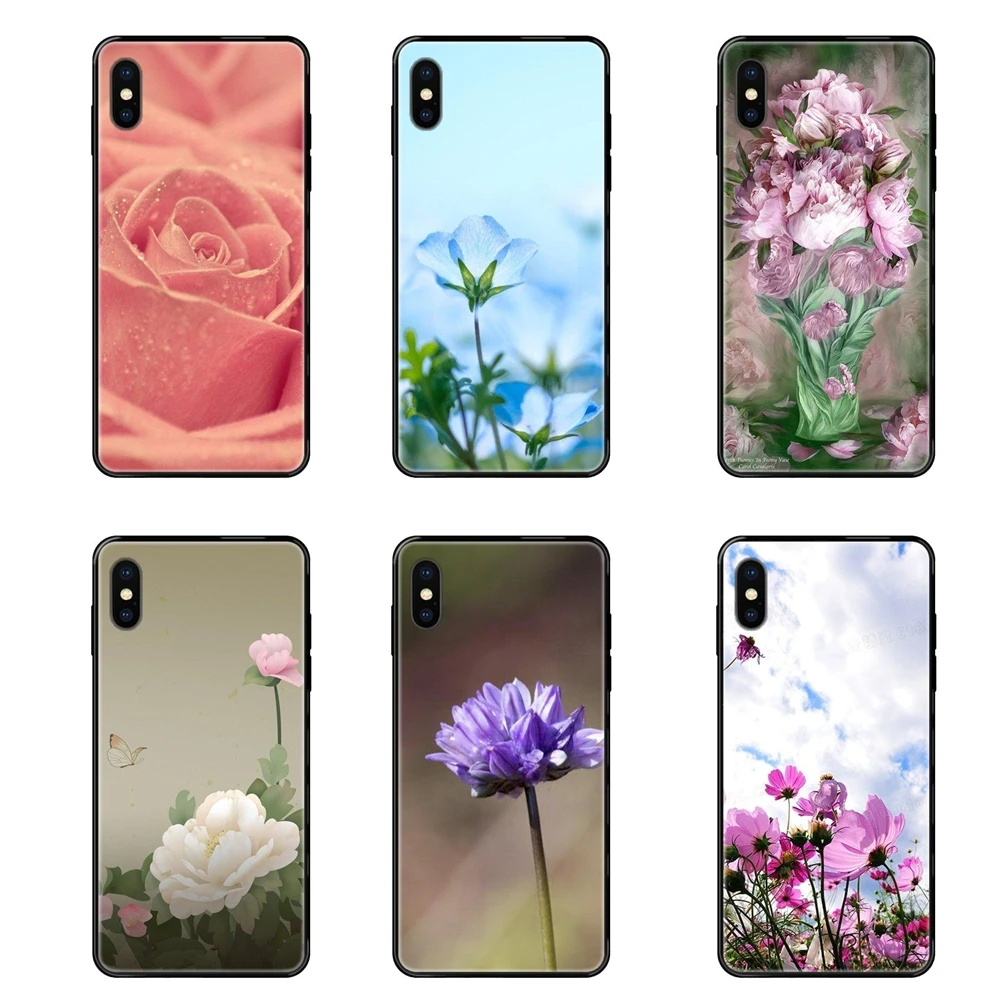 Peony Sunflowe Rose Daisy Plum Plants Flower Top Black Soft TPU Fashion Original For Huawei Honor Play V10 View Mate 10 20 20X | Мобильные
