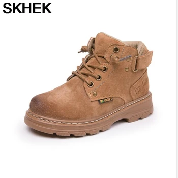 

SKHEK Genuine Leather Kids Martin Boots Boys Snow Shoes Waterproof Warm Fur Children Ankle Boots Toddler Boys Winter Sneakers